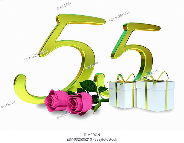 birthday concept with pink roses and gifts - fifty-fifth birthday