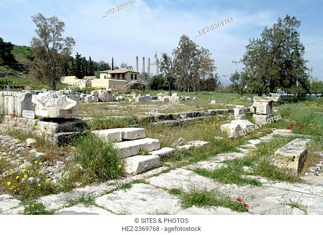 The Temple of Artemis Propylaea at Eleusis, Greece. Ancient Eleusis lies within the present-day industrial town of Elevsis (Elefsina) in Greece