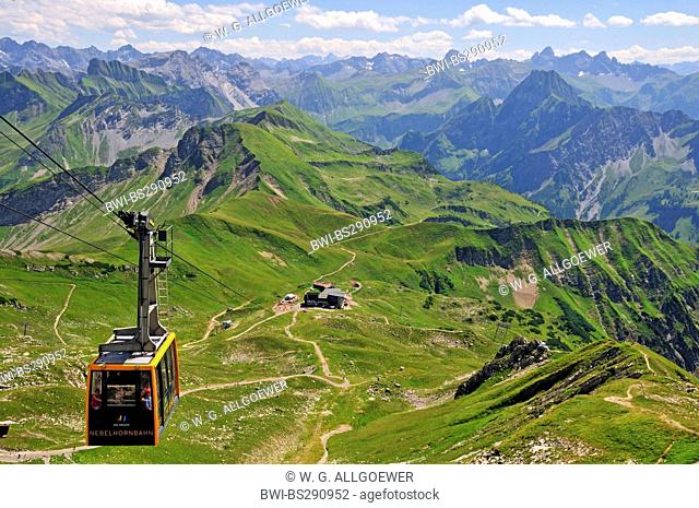 cablecar of Nebelhornbahn, at Nebelhorn 2224 m, valley station Hoefatsblick, Germany, Bavaria, Allgaeuer Alpen