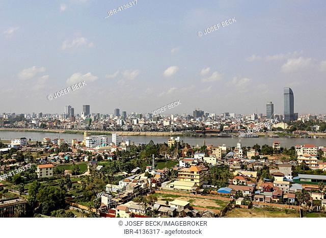 Skyline with Canadia Bank and Vatannac Capital Tower, Tonle Sap river, Phnom Penh, Cambodia