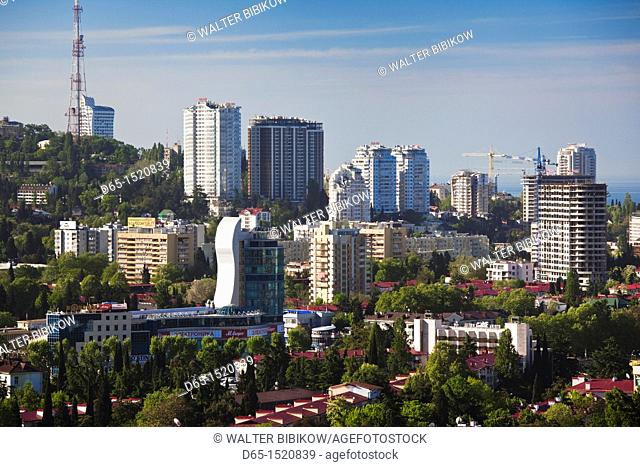 Russia, Black Sea Coast, Sochi, elevated city view from Vinogradnaya Street, morning