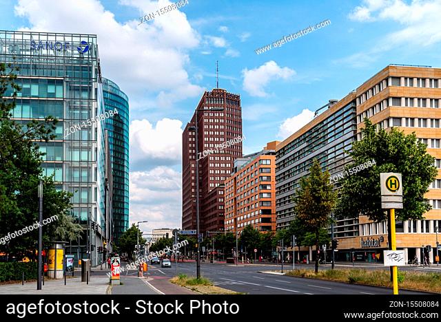 Berlin, Germany - July 28, 2019: View of Potsdamer Strasse. Modern office buildings