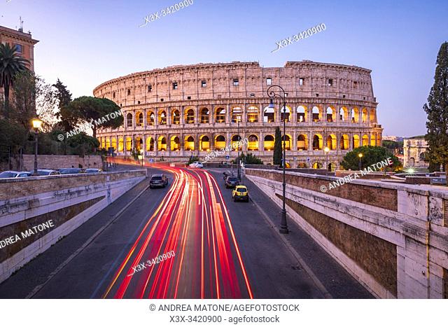 Light streaks, Colosseum, Rome, Italy