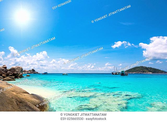 Beautiful landscapes of sun on sky over sea and beach in the summer at Koh Miang island is a attractions famous for diving in Mu Ko Similan National Park