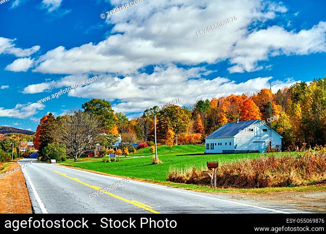 Highway at sunny autumn day in New Hampshire, USA