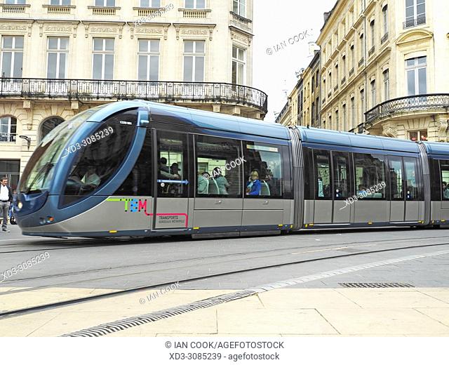tram in Place de la Comedie, Bordeaux, Gironde Department, Aquitaine, France