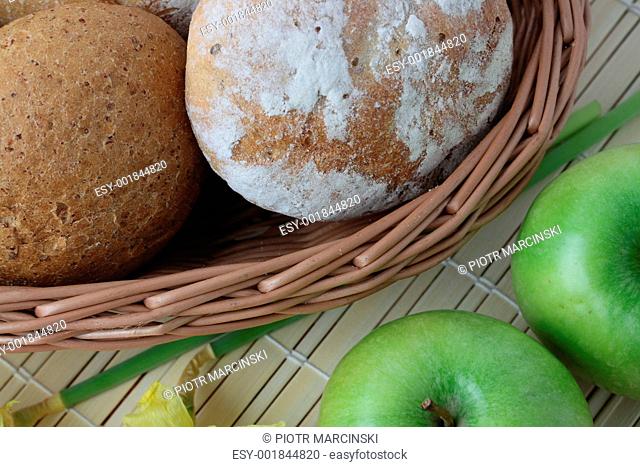 Variety of whole wheat bread in basket