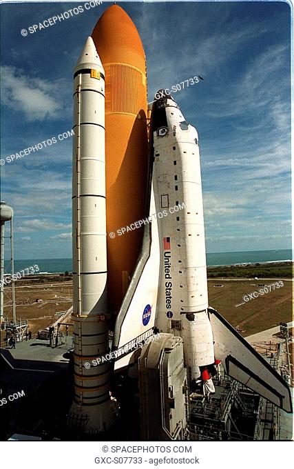 01/26/2001 -- The gate outside Launch Pad 39A heralds the STS-98 launch as Space Shuttle Atlantis makes its way to the pad
