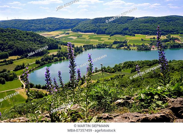 Happurger See, view from Houbirg, near Happurg, Hersbrucker Alb, Central Franconia, Franconia, Bavaria, Germany