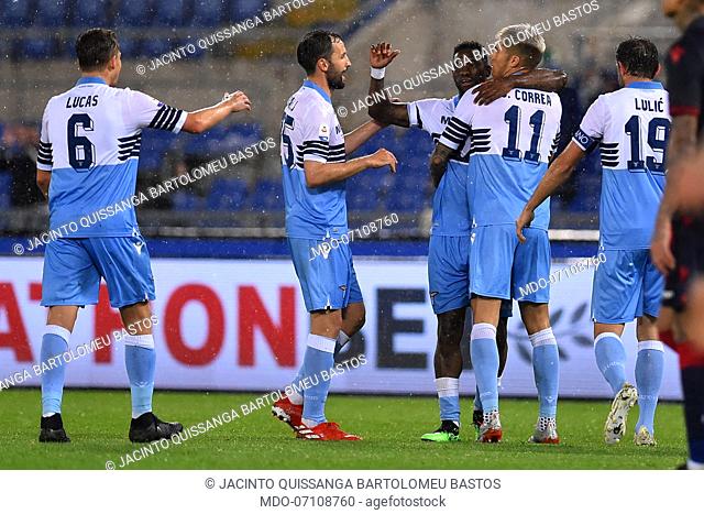 Lazio football player Jacinto Quissanga Bartolomeu Bastos celebrate after score the goal during the match Lazio vs Bologna at the Olimpic Stadium