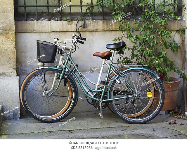 parked bicycles, Rue des Francs Bourgeois, Paris, France