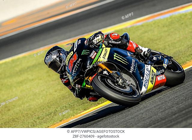 rounds the bend during the MotoGP Testing - 2017 Seasson at Circuit of Valencia Ricardo Tormo on November 15, 2016 in Valencia, Spain