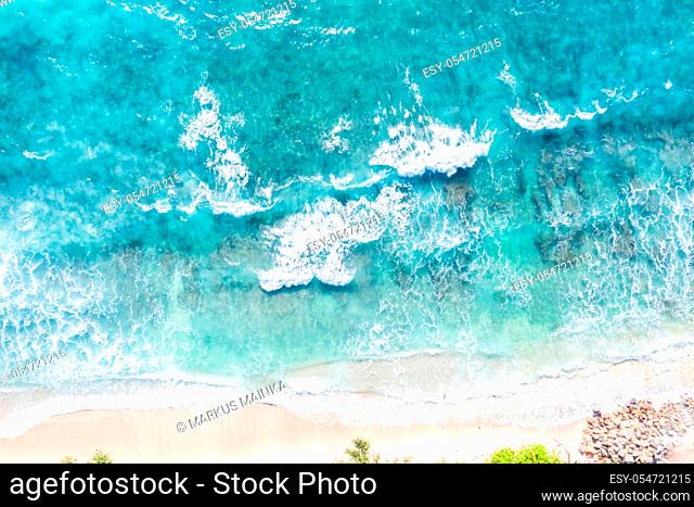 Seychelles beach sea water Mahe island copyspace vacation drone view aerial photo landscape