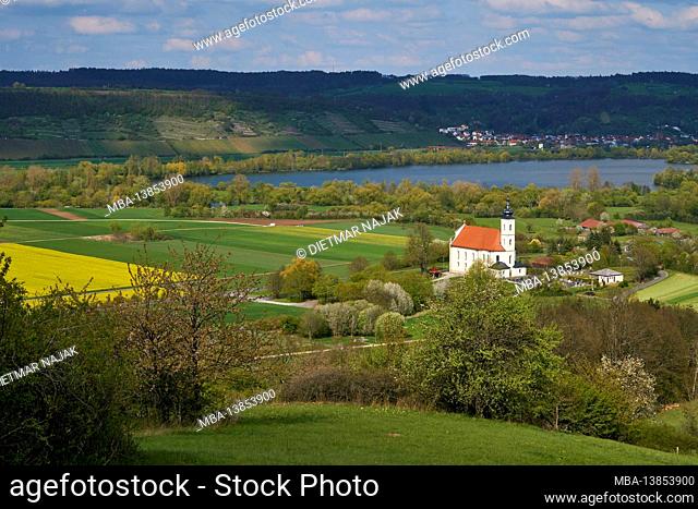 View from Spitzberg to the pilgrimage church Maria Limbach near Limbach am Main and the Mainebene, district of Hassberge, Lower Franconia, Franconia, Bavaria