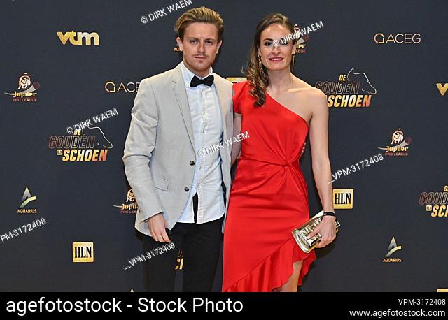 Tessa Wullaert and her husband Mathias pictured on the red carpet at the arrival for the 68th edition of the 'Golden Shoe' award ceremony