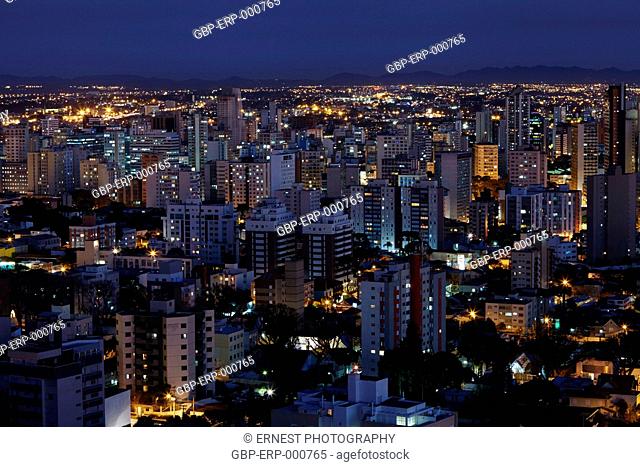 Aerial view of night, 2013, city, Curitiba, Parana, Brazil