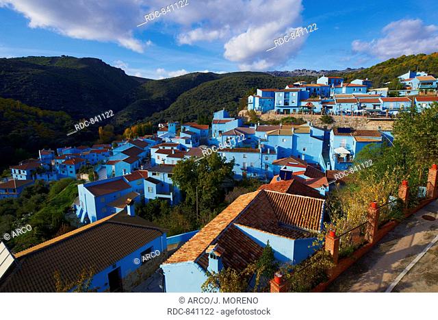 Juzcar, Genal Valley, Genal river valley, Serrania de Ronda, Smurfs Village, Malaga province, Andalusia, Spain