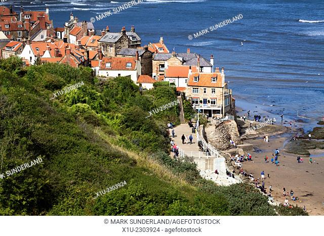 Robin Hoods Bay in Summer from the Cleveland Way Yorkshire Coast England