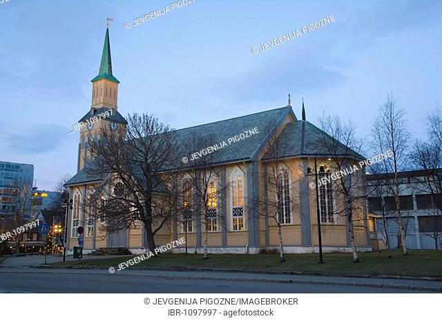 Tromso Protestant Cathedral, Tromso domkirke, polar night, winter, Tromso, Troms, Norway