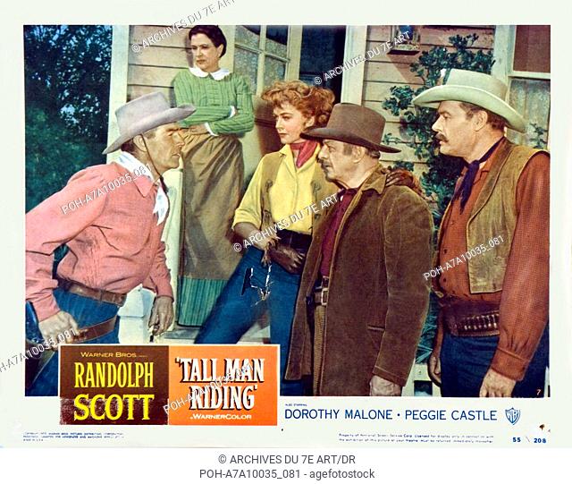 Tall Man Riding Year : 1955 Director : Lesley Selander Randolph Scott, Dorothy Malone, Robert Barrat Lobbycard. WARNING: It is forbidden to reproduce the...