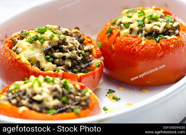 baked tomatoes filled with lentils