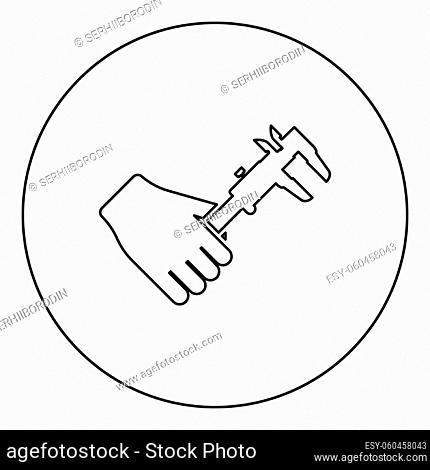 Calliper in hand Caliper in arm Measuring device measure use icon in circle round black color vector illustration solid outline style simple image