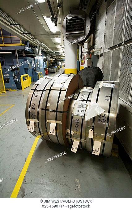 Denver, Colorado - Coils of metal that will be turned into dimes at the United States Mint