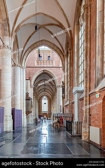 Leiden, Netherlands - July 22, 2020: Interior Saint Pieterschurch in the old town of Leiden in the Netherlands