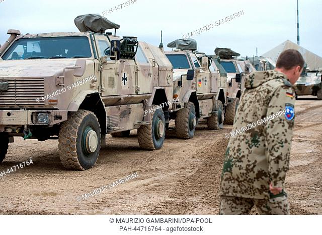 A type Dingo armoured vehichles sit in the material air lock in Mazar-i-Sharif, Afghanistan, 11 December 2013. The vehichle will be brought back to German as...