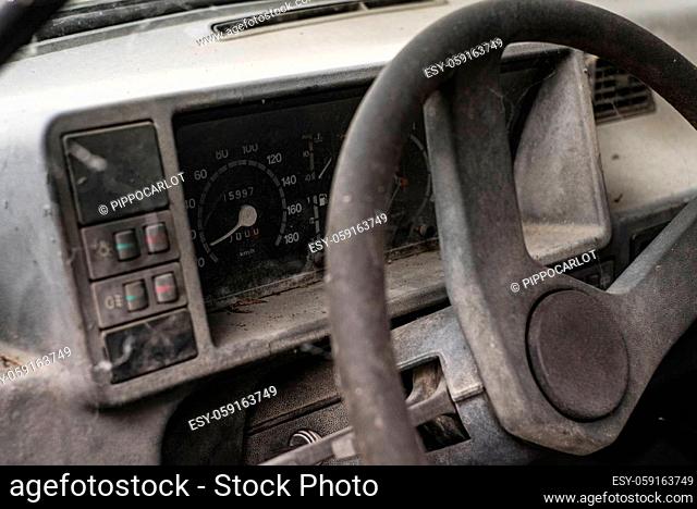 Detail of interior and Dashboard of an abandoned car