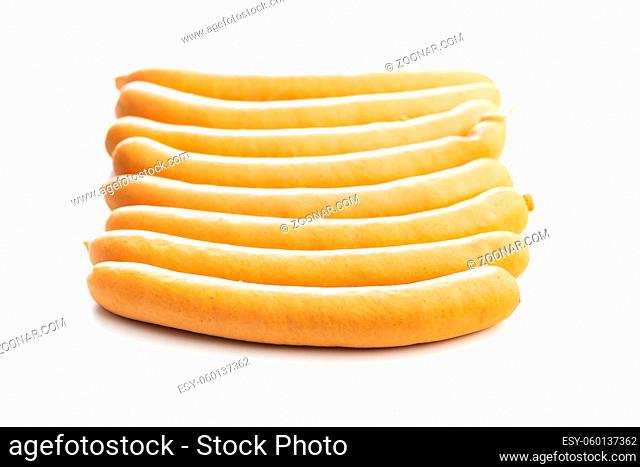Smoked frankfurter sausages isolated on white background