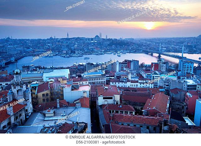 Istanbul, Beyoglu District, panorama from the Galata Tower upon the Golden Horn in the historical centre listed as World Heritage by UNESCO