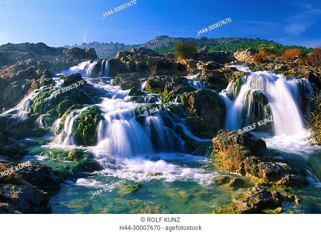 Wasserfall, Fluss, Lagunas de Ruideras, Nationalpark, Provinz Castilla-La Mancha, Spanien