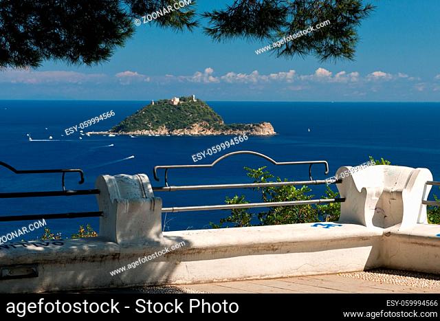Panoramic view in Alassio. Looking at the isola gallinara in Liguria