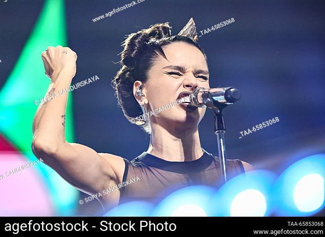 RUSSIA, MOSCOW - DECEMBER 17, 2023: Russian singer Zivert (Yulia Zivert) performs during a New Year concert at the MTS Live Hall