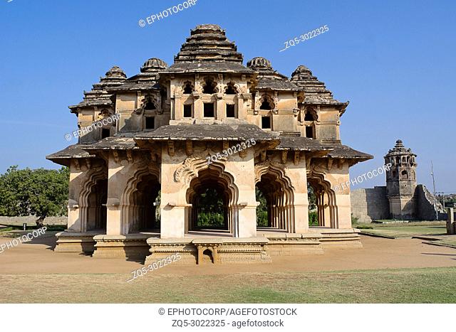 Lotus Mahal, General view of facade, Hampi Monuments, Karnataka , India