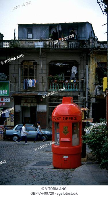 Street with phone booth; Macau; China