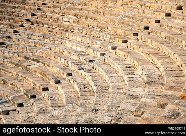 Empty steps and sittings of a stage arena from the ancient amphitheatre of Kourion in Limassol, Cyprus
