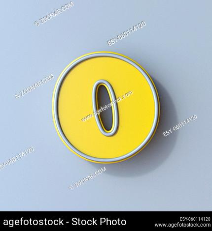 Yellow cartoon font Number 0 ZERO 3D render illustration isolated on gray background