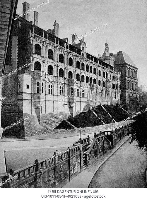 Early autotype of chateau de blois palace, loir-et-cher, france, historical photograph, 1884