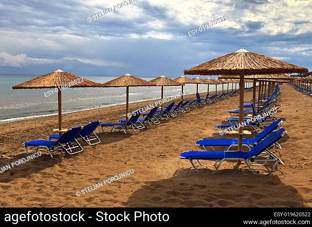 a beach filled with sun beds