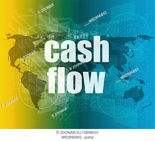 business words cash flow on digital screen showing financial success vector quotation marks with thin line speech bubble