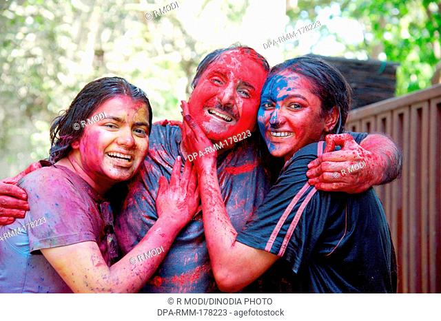 Family Celebrating Holi Festival MR364 India Asia