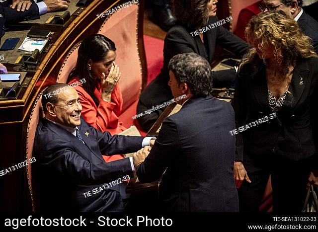 Silvio Berlusconi, Matteo Renzi during for the Italian Parliament inaugural session at Senate of the Republic on October 13, 2022 in Rome, Italy