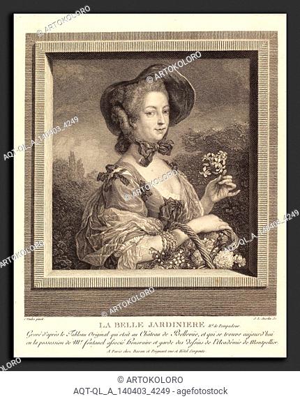 Jean-Louis Anselin after Carle Van Loo (French, 1754 - 1823), La Marquise de Pompadour en belle jardiniere, etching
