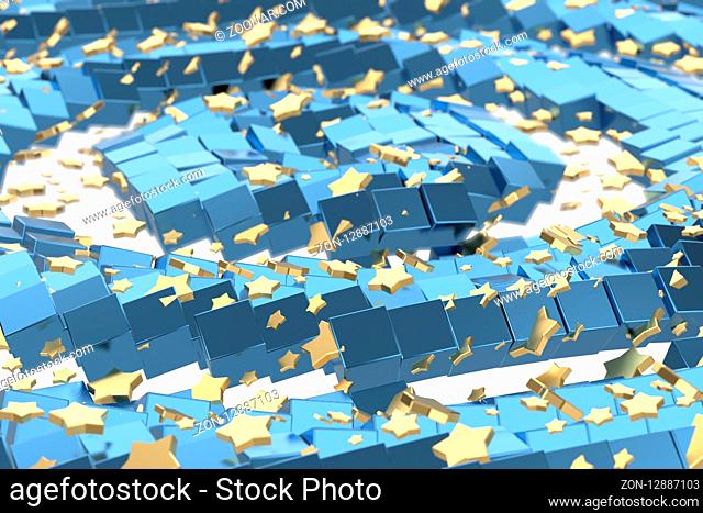 Gold or platinum stars flying over white background and blue box matrix space. Modeling 3d illustration. wealth rich mining bitcoin concept