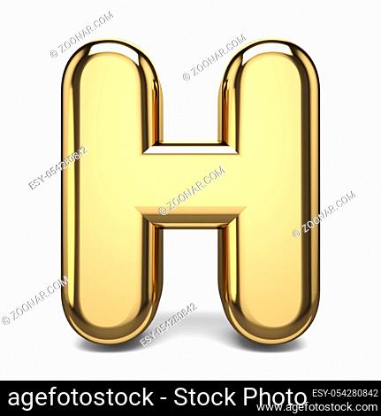 Golden font letter H 3D render illustration isolated on white background