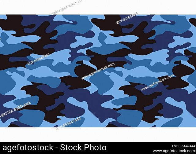 Seamless camouflage pattern background vector. Classic marine clothing style masking camo repeat print. Blue black colors texture design for virtual background