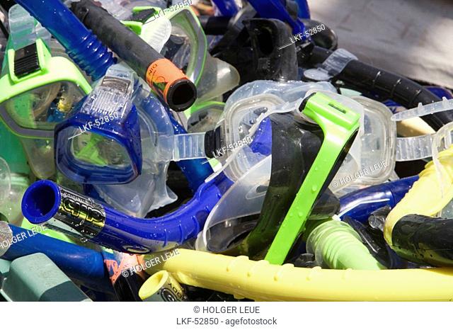 Close-up of snorkeling masks aboard the Star Clipper, Caribbean Sea