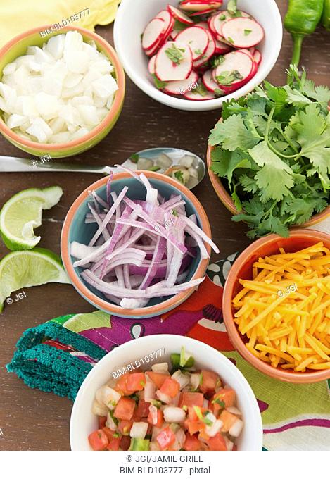 Ingredients for Mexican food in bowls